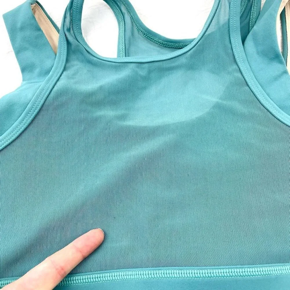 BUY 1 GET 1 FREE FT large teal and tan sports bra mesh overlay high neck